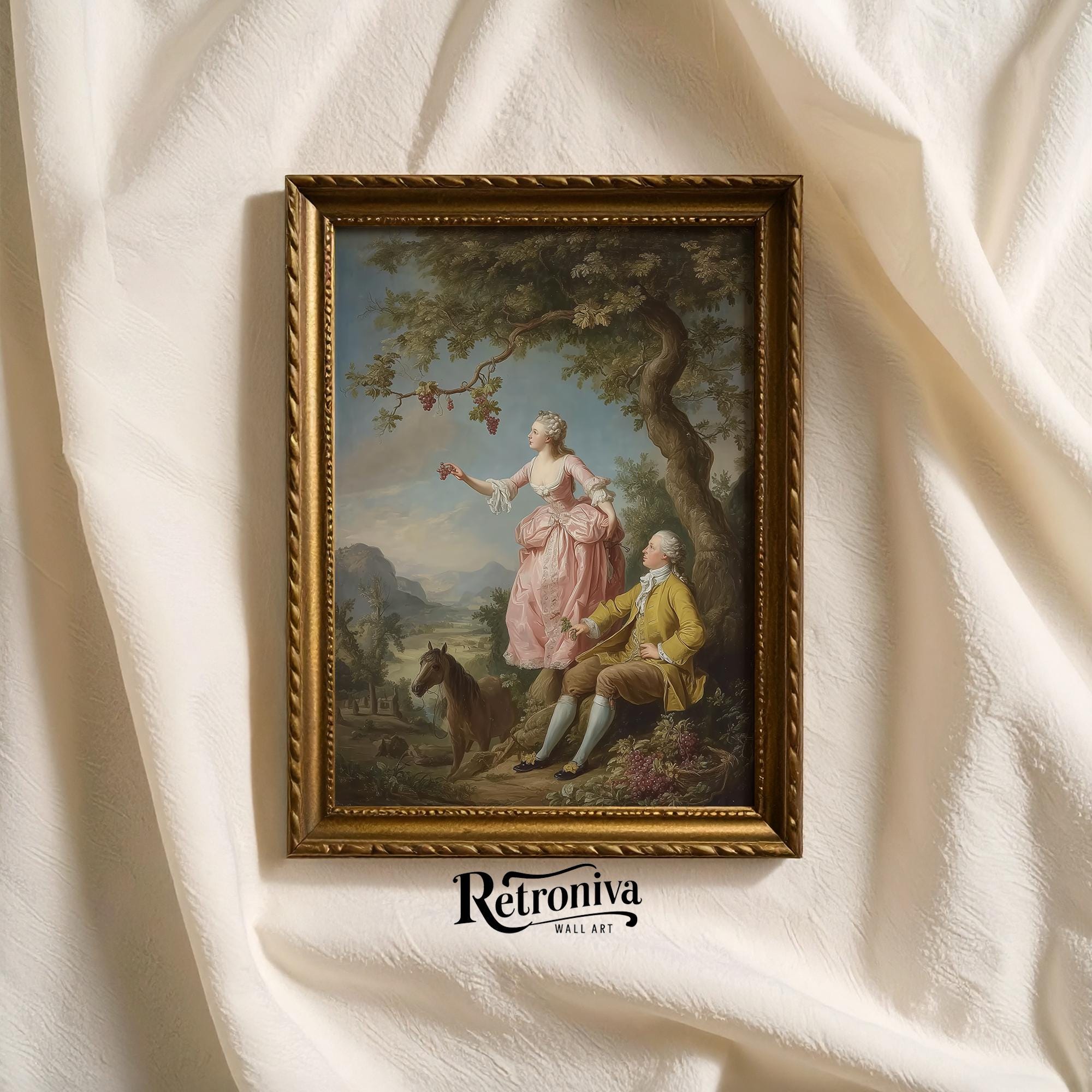 Vintage Rococo Oil Painting Romantic Couple Scene Wall Art | French ...