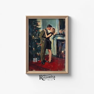 Soldier Reuniting His Lover Scene Vintage Romantic Wall Art | Kissing Couple Painting Christmas Wall Decor | Retroniva PRINTABLE Art CPL-013