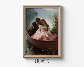 Loving Couple on a Boat Oil Painting | Romantic Couple Scene Wall Art | Vintage Love Art Print | Retroniva PRINTABLE Art CPL-024