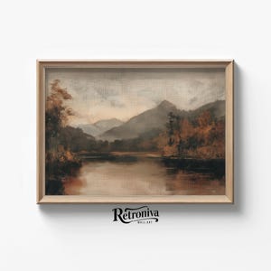 Antike rustikale Herbst See Landschaft Vintage Herbst Gemälde | Stimmungsvoller Herbst Digitale Kunst Bauernhaus-Wanddekor | Retroniva DRUCKBARE Kunst ATM-011