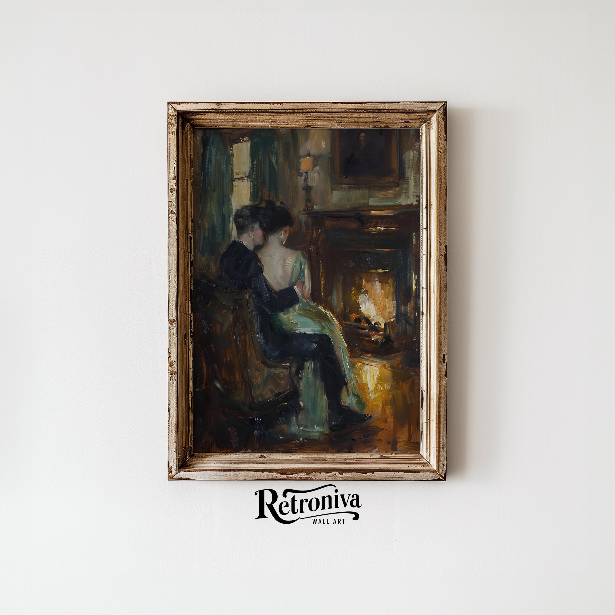 Romantic Couple Scene Wall Art | Antique Love Oil Painting | Vintage ...