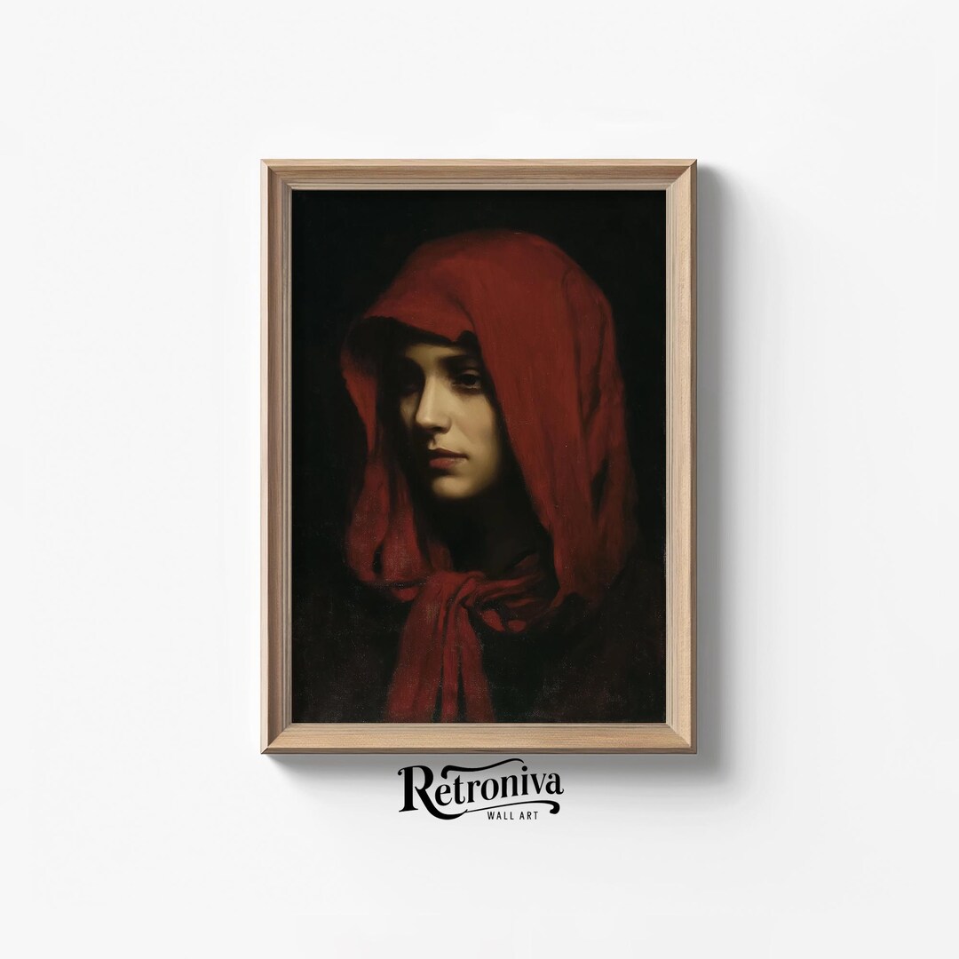 Vintage Portrait of a Woman With a Red Scarf Oil Painting | Antique ...