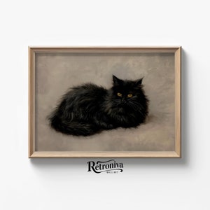 Black Cat Portrait Vintage Wall Art | Digital Cat Painting Animal Print | Oil Painting Animal Wall Decor | Retroniva PRINTABLE Art ANM-003