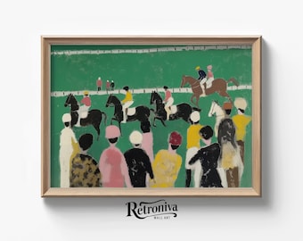 Horse Racing Scene Vintage Abstract Painting | Horse Art Print Equestrian Wall Decor | Retroniva PRINTABLE Art ABS-024