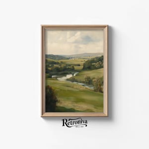 Paesaggio fluviale estivo, dipinto a olio vintage / Stampa artistica di campagna, decorazione da parete in stile fattoria / Retroniva STAMPABILE Art SUM-029
