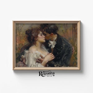 Couple in Love Vintage Oil Painting | Loving Couple Romantic Print | Kissing Lovers Couple Wall Art | Retroniva PRINTABLE Art CPL-004