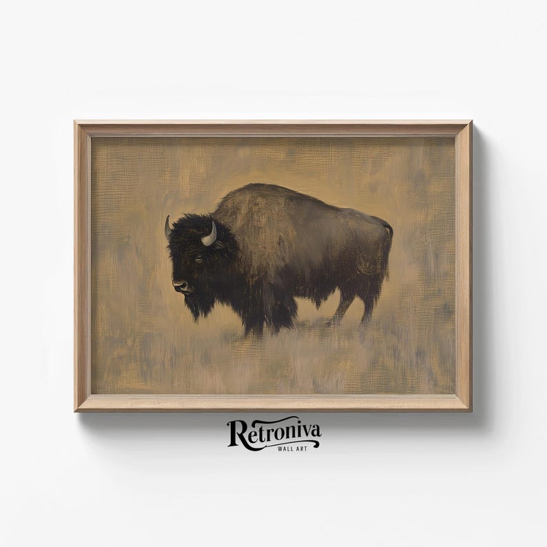 Antique Bison Art Print Vintage Animal Painting | Buffalo Art Rustic ...