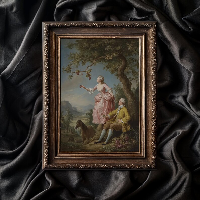 Vintage Rococo Oil Painting Romantic Couple Scene Wall Art | French ...