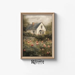 Countryside Rose Garden Landscape Cottagecore Oil Painting | Vintage English Cottage Art Farmhouse Decor | Retroniva PRINTABLE Art LND-015