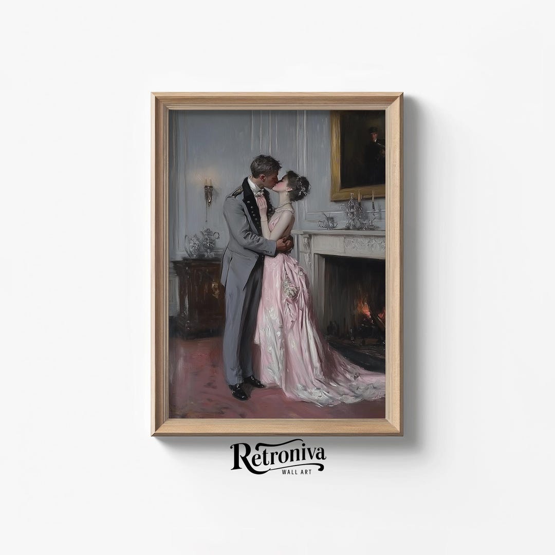 Couple Kissing at an Event Vintage Oil Painting | Pure Love Art Print ...