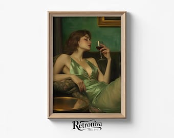 Victorian Elegant Woman with Wine Vintage Wall Art | Drunk Woman Painting Antique Portrait Art Print | Retroniva PRINTABLE Art PRT-028
