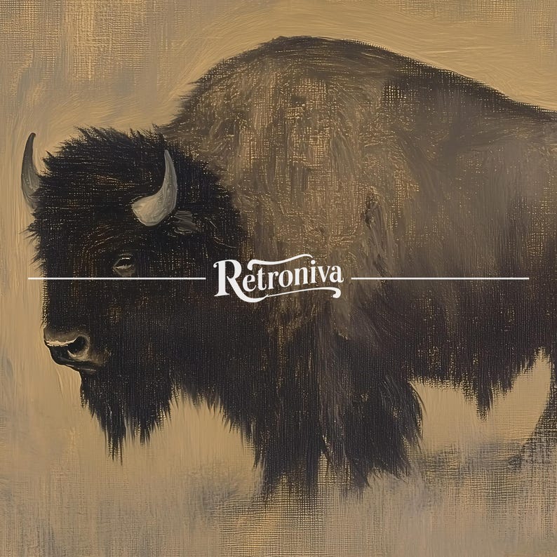 Antique Bison Art Print Vintage Animal Painting | Buffalo Art Rustic ...