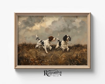 English Spaniels Hunting Dog Vintage Oil Painting | Animal Wall Decor Dog Art Print | Hunting Dog Painting | Retroniva PRINTABLE Art ANM-003