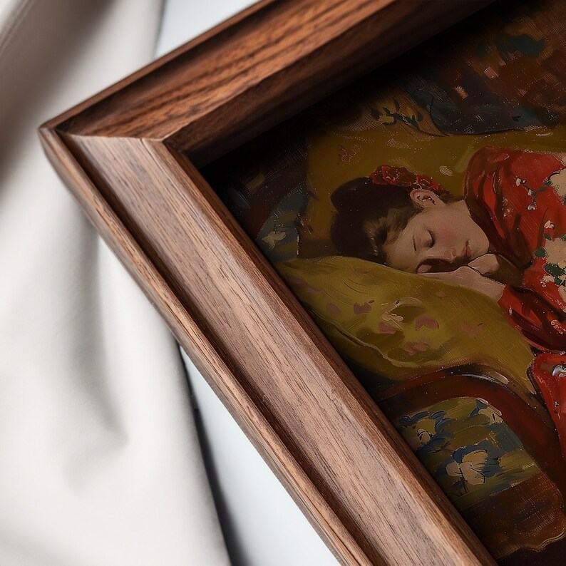 Tired Woman Sleeping in Red Kimono Vintage Portrait Oil Painting ...