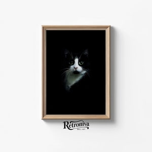 Tuxedo Cat Portrait Wall Art | Pet Portrait Animal Oil Painting | Black and White Cat Painting Art Print | Retroniva PRINTABLE Art ANM-008