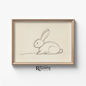 Vintage Rabbit Sketch Art Print Minimalist Nursery Wall Art | Easter Bunny Sketch Drawing Farmhouse Decor | Retroniva PRINTABLE Art SKT-046
