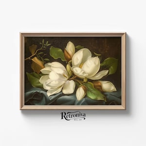 Magnolia Branch Vintage Botanical Still Life Wall Art Decor | Antique Oil Painting Flower Still Life Print | Retroniva PRINTABLE Art STL-006