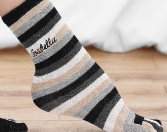 Striped Toe Socks: Custom Name Embroidery, Soft Cotton Blend