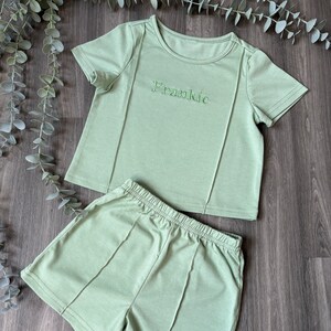 Personalised Embroidery Children's Summer Set Clothing - Green - Baby Sleepsuit - Personalised Baby Clothing Set - Summer Baby Outfit