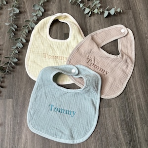 Personalised Embroidery Bibs - Blue Bib - Brown Bib - Cream Bib