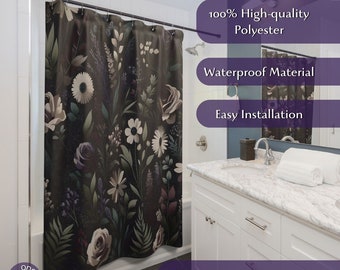 Floral Symphony Shower Curtain. Durable Polyester Bath Curtain with Artistic Botanical Print.