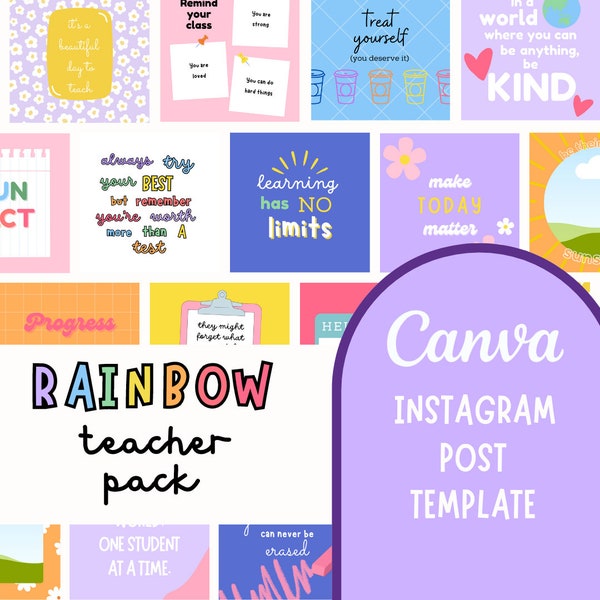 Teacher Instagram Post Templates Canva - Teacher Social Media Posts Pack - Quotes for Instagram Bundle - Teacher Era - Growth Mindset