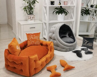 Comfortable Dog Bed Small to XXL Personalized with Name, Dog or Cat Lover Gift, Modern Pet Furniture and Accessories, cat bed
