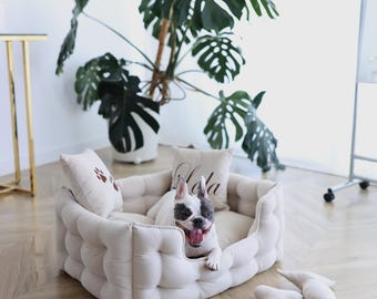 Personalized Pet Bed with Name – Custom Dog Bed, Cat Bed, Small to XXL Cozy Pet Sofa, Christmas Gift