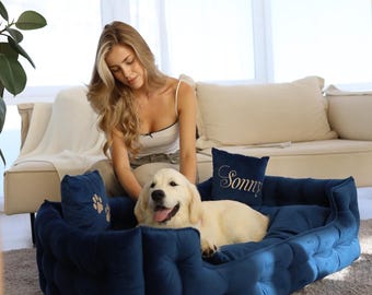 Comfortable Dog Bed Small to XXL Personalized with Name, Dog or Cat Lover Gift, Modern Pet Furniture and Accessories
