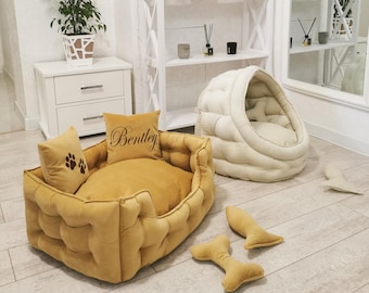 Luxury Orthopedic Pet Bed & House | Personalized Name Embroidery | Washable Anti-Claw Fabric | Orthopedic Comfort for Dogs and Cats