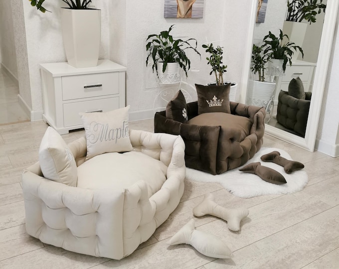 Comfortable Dog Bed Small to XXL Personalized with Name, Dog or Cat Lover Gift, Modern Pet Furniture and Accessories