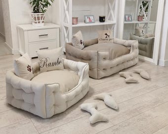 Luxury Handmade Dog Bed, Comfortable and Cozy Dog Sofa with Personalized Pillow, Dog Owner Gift, New Dog or Puppy Bed