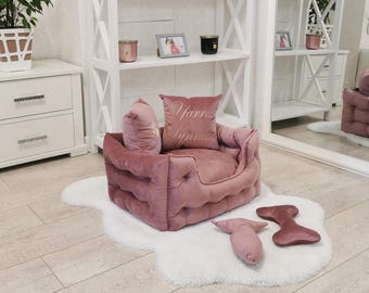 Luxury Handmade Dog Bed, Comfortable and Cozy Dog Sofa with Personalized Pillow, Dog Owner Gift, New Dog or Puppy Bed