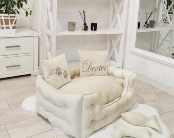 Elegantes kundenspezifisches Hundebett |Orthopädische Haustiermöbel |Personalisiertes Kissen mit Namenstickerei |Anti-Klauen-Stoff |XS-XXL | Perfektes Geschenk für Haustiere