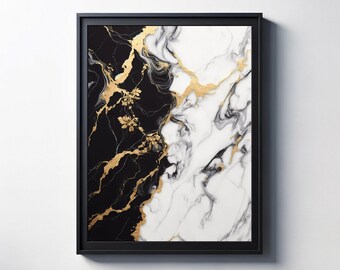 Digitale kunst abstracte marmeren elegantie met gouden aderen afdrukbare muurkunst | #003