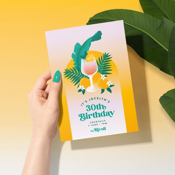 Tropical Cocktail #1 Illustrated Party Invitation (Canva Template)