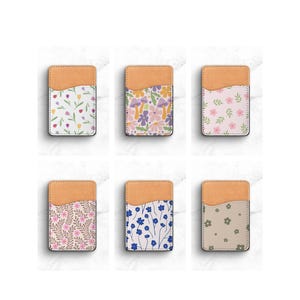 Funda para teléfono tipo billetera, billetera adhesiva para teléfono, flores de primavera, tulipanes, accesorios lindos, estética floral, tendencia, hongos, margaritas, rosas.