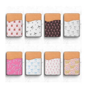 Estuche para teléfono tipo billetera, tarjetero moderno para tu teléfono, lazos, fresas, colores apagados, estilo preppy, lindos accesorios para teléfono, estética coqueta.