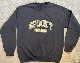 Spooky Season Halloween crew neck sweater, ghosts, cute clothes, sweater weather, black, trendy, preppy, flowers, Halloween clothing, Fall.