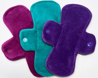 Set of 3 7.5 Inch Cotton Velour Pantyliners with Fleece Backs