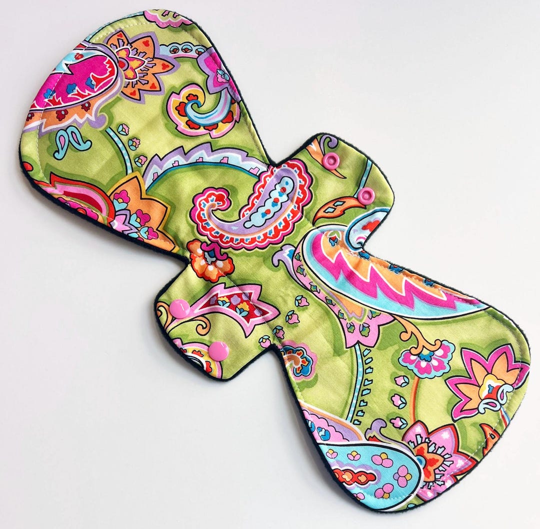 14 Inch Lime Paisley Cotton Woven Post Partum Plus Pad With Fleece Back ...