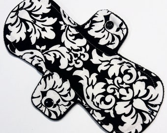9" Day Pad - Black and White Damask Cotton Woven top with Fleece back