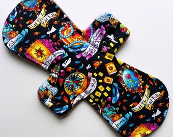 11 Inch Magical Tattoos Cotton Jersey Overnight Cloth Pad with Fleece back