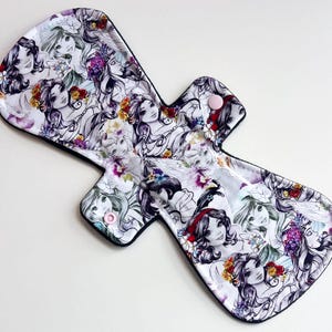 13 Inch Sketchy Princesses Cotton Jersey Post Partum Pad with Fleece Back -  Reusable Period Pad, Sustainable Products, Eco Friendly