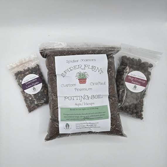 Spider Plant Re-Potting Kit: Mycorrhizae Soil, Lava Rocks, Clay Rocks