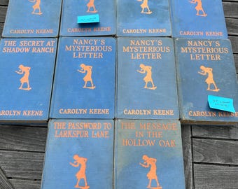 Nancy Drew thick blue books with GLOSSY INTERNALS and orange 1930s silhouette ORIGINAL Text