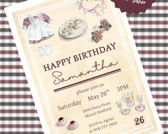 American Girl Samantha Parkington themed Digital Birthday Invitation PERSONALIZED Instant Editable Template, Download and Print Your Own