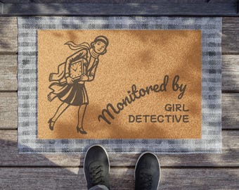 Monitored by Girl Detective Doormat Inspired by Classic Nancy Drew Vintage Sleuth Coir Welcome Mat Gift for Mystery Lovers