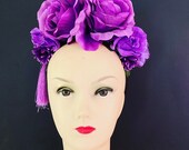 Halloween Purple Festival Day of the Dead Head Dress Headpiece black Floral Crown