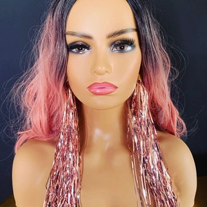 Bronze Tinsel Tassle Tassel Long Festival Festive Christmas Handmade Foil Earrings